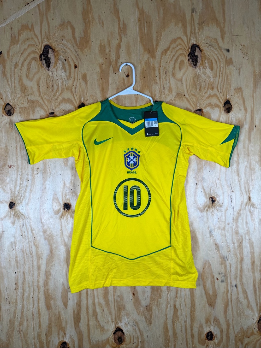 Nike Men’s Brazil Ronaldinho Yellow and Green Soccer Jersey - #10
